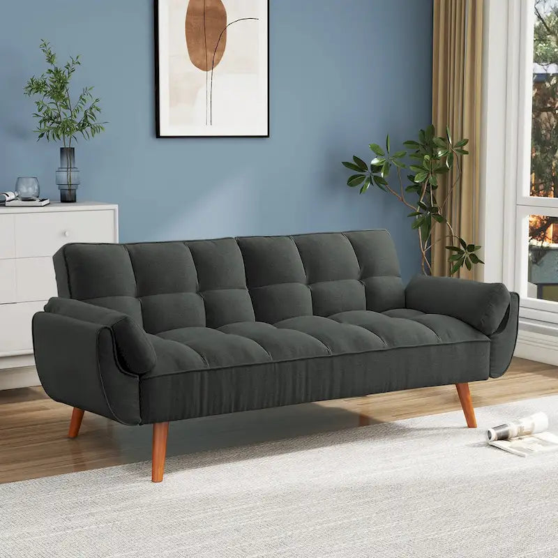 75.39 IN. Futon Sofa Bed, Convertible Upholstered Couch Sleeper with Reclining Sleeper Split Tufted Back