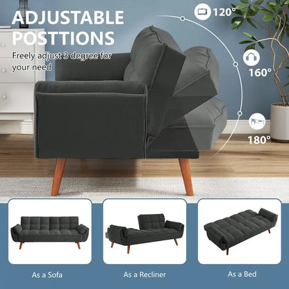 75.39 IN. Futon Sofa Bed, Convertible Upholstered Couch Sleeper with Reclining Sleeper Split Tufted Back