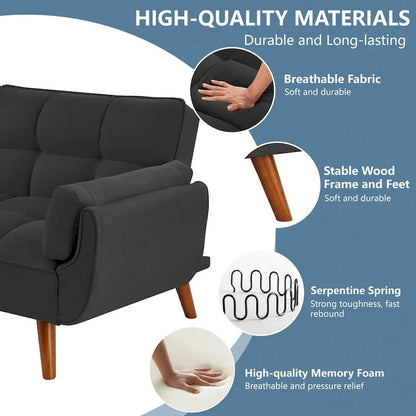 75.39 IN. Futon Sofa Bed, Convertible Upholstered Couch Sleeper with Reclining Sleeper Split Tufted Back