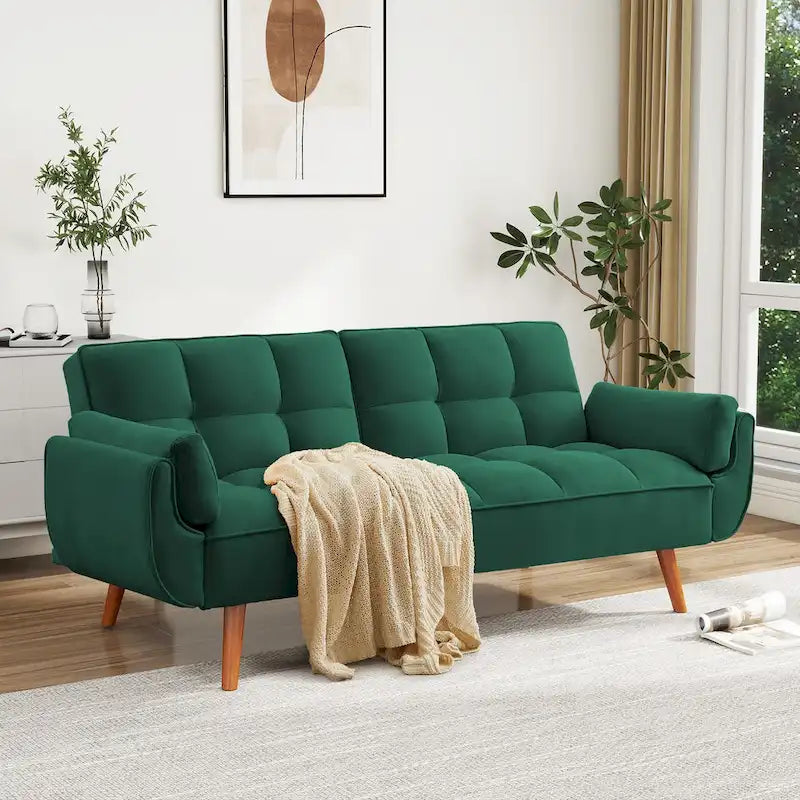 75.39 IN. Futon Sofa Bed, Convertible Upholstered Couch Sleeper with Reclining Sleeper Split Tufted Back