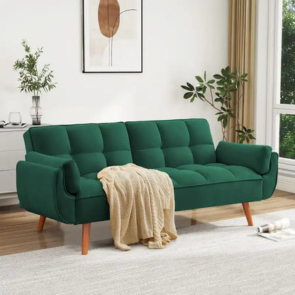 75.39 IN. Futon Sofa Bed, Convertible Upholstered Couch Sleeper with Reclining Sleeper Split Tufted Back