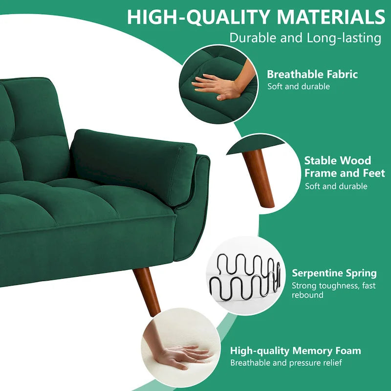 75.39 IN. Futon Sofa Bed, Convertible Upholstered Couch Sleeper with Reclining Sleeper Split Tufted Back