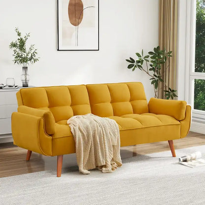 75.39 IN. Futon Sofa Bed, Convertible Upholstered Couch Sleeper with Reclining Sleeper Split Tufted Back