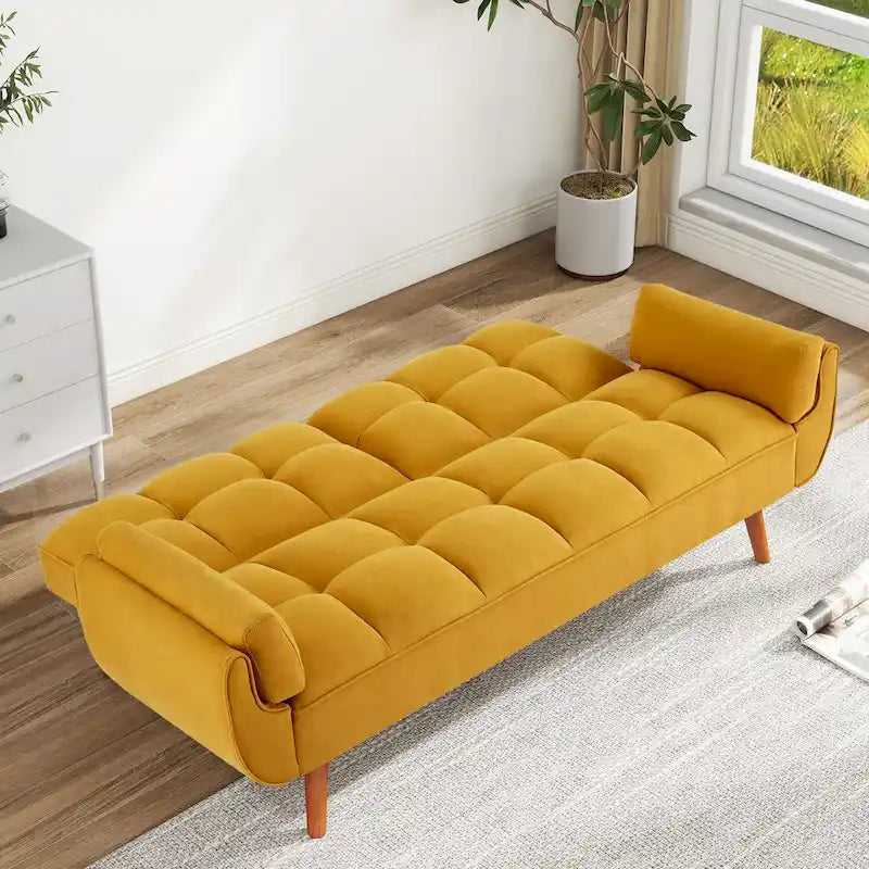 75.39 IN. Futon Sofa Bed, Convertible Upholstered Couch Sleeper with Reclining Sleeper Split Tufted Back