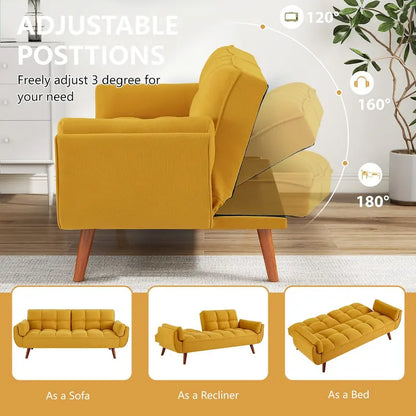 75.39 IN. Futon Sofa Bed, Convertible Upholstered Couch Sleeper with Reclining Sleeper Split Tufted Back