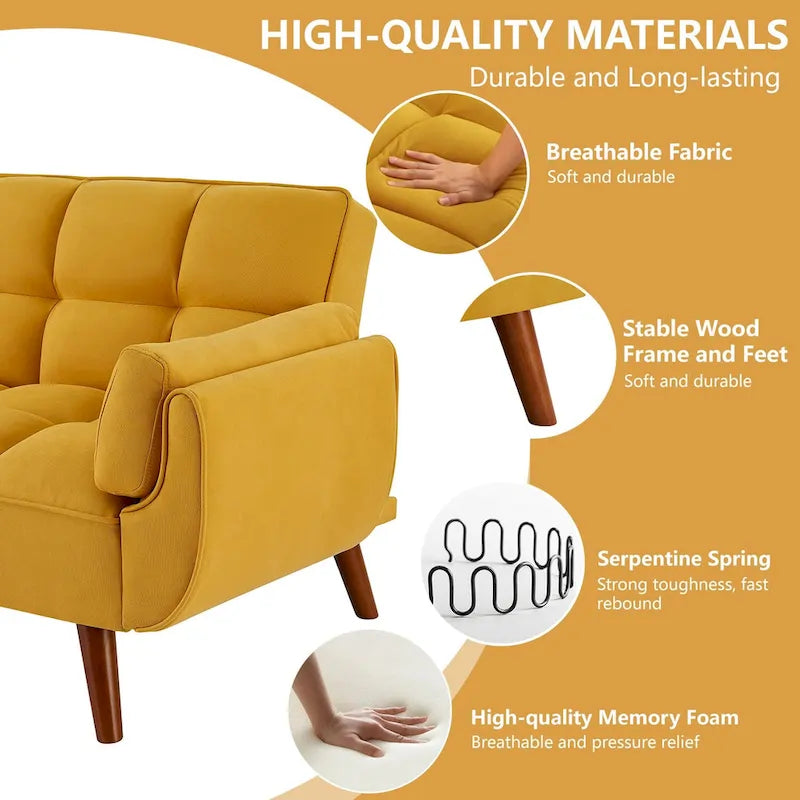 75.39 IN. Futon Sofa Bed, Convertible Upholstered Couch Sleeper with Reclining Sleeper Split Tufted Back