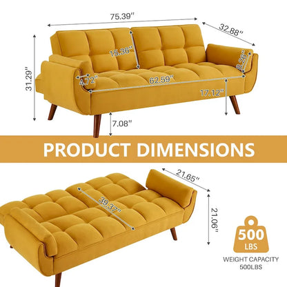 75.39 IN. Futon Sofa Bed, Convertible Upholstered Couch Sleeper with Reclining Sleeper Split Tufted Back