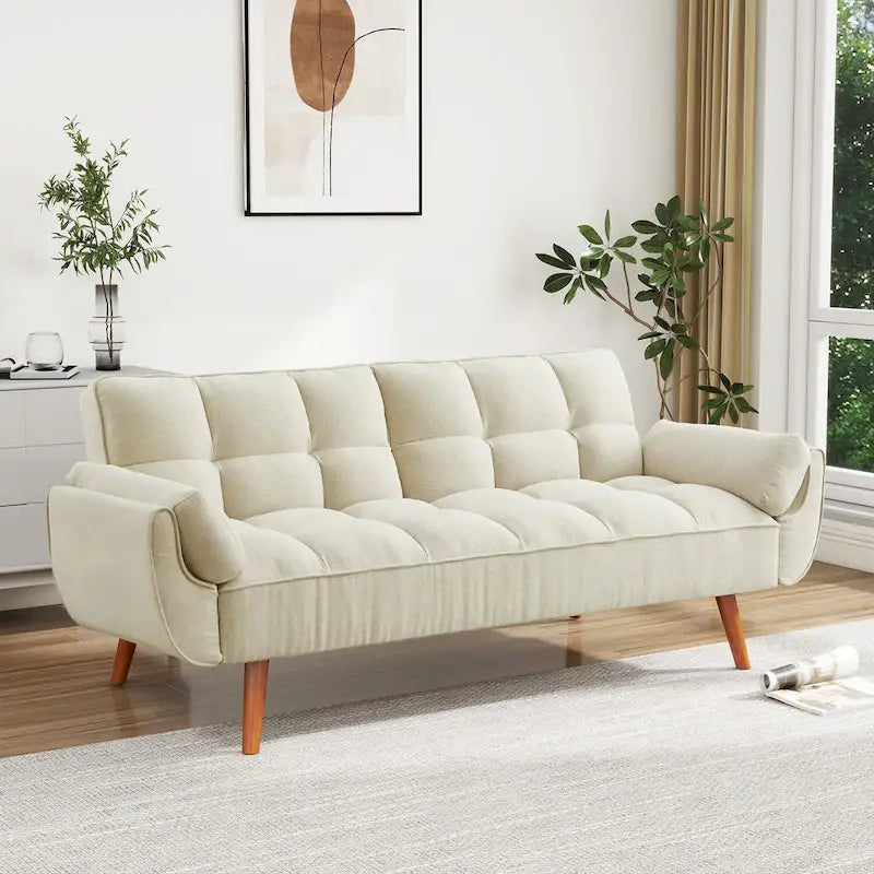 75.39 IN. Futon Sofa Bed, Convertible Upholstered Couch Sleeper with Reclining Sleeper Split Tufted Back