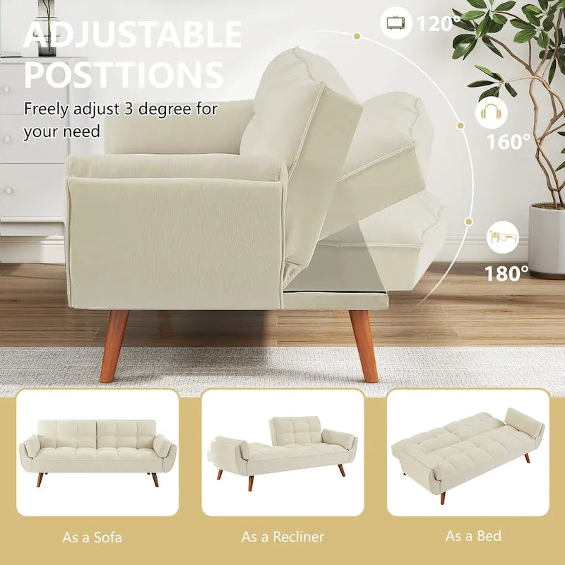 75.39 IN. Futon Sofa Bed, Convertible Upholstered Couch Sleeper with Reclining Sleeper Split Tufted Back