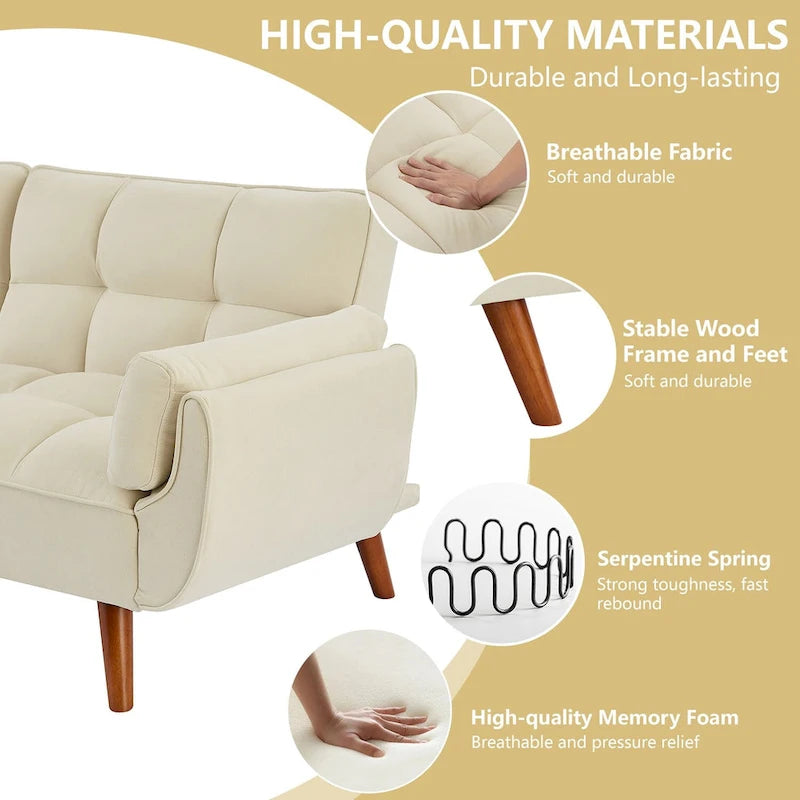 75.39 IN. Futon Sofa Bed, Convertible Upholstered Couch Sleeper with Reclining Sleeper Split Tufted Back