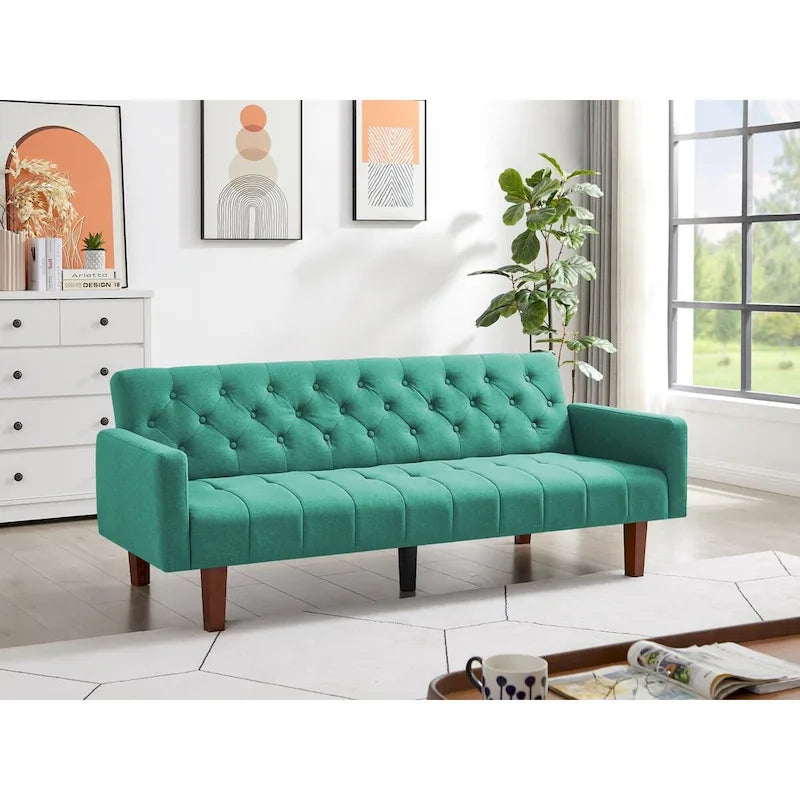 75.39 IN. Futon Sofa Bed, Convertible Upholstered Couch Sleeper with Reclining Sleeper Split Tufted Back