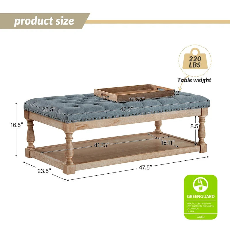 Conelius Upholstered Traditional Rectangular Cocktail Ottoman with a Tray by HULALA HOME