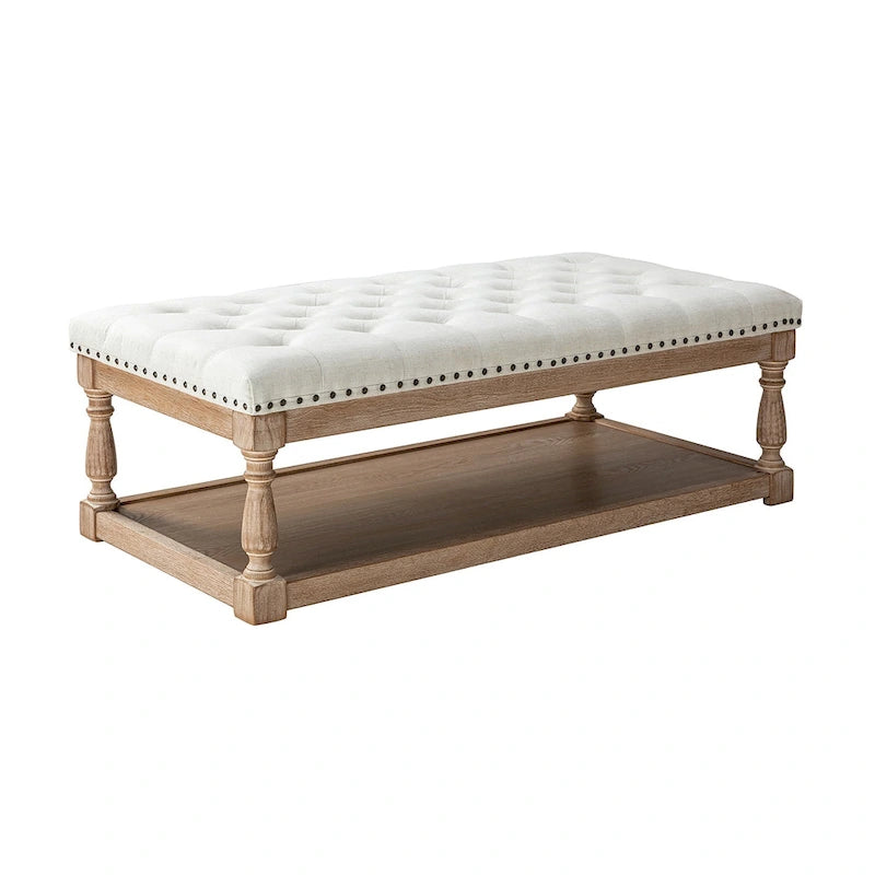 Conelius Upholstered Traditional Rectangular Cocktail Ottoman with a Tray by HULALA HOME