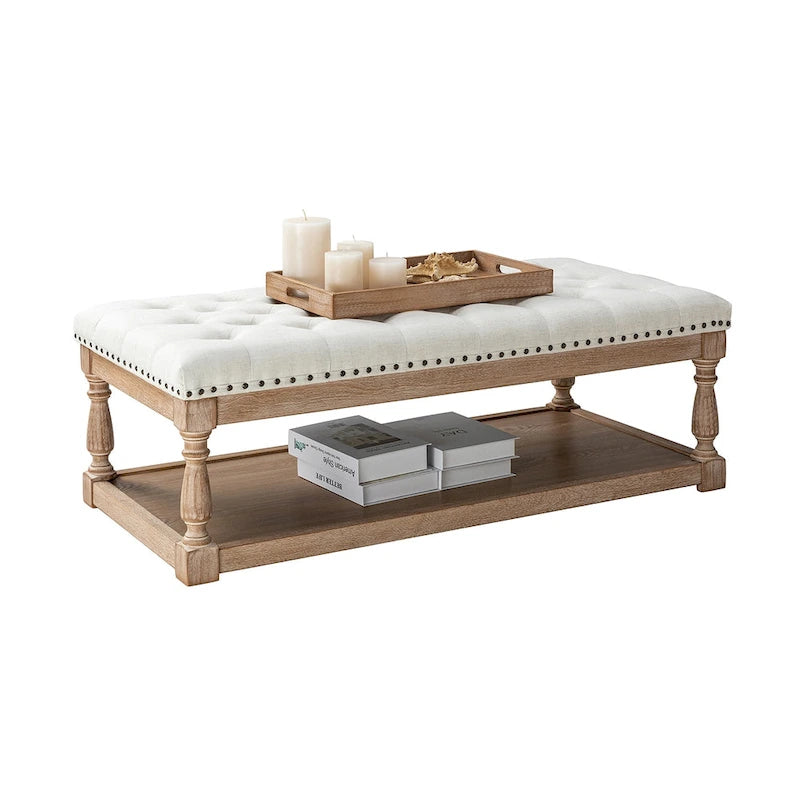 Conelius Upholstered Traditional Rectangular Cocktail Ottoman with a Tray by HULALA HOME