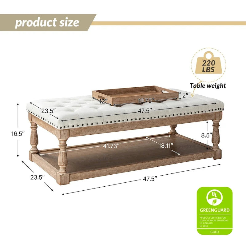 Conelius Upholstered Traditional Rectangular Cocktail Ottoman with a Tray by HULALA HOME