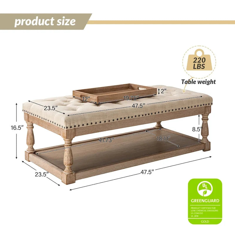 Conelius Upholstered Traditional Rectangular Cocktail Ottoman with a Tray by HULALA HOME