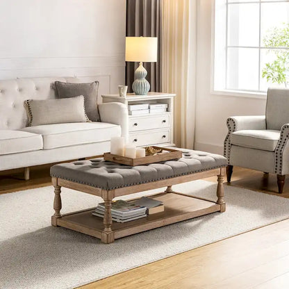 Conelius Upholstered Traditional Rectangular Cocktail Ottoman with a Tray by HULALA HOME