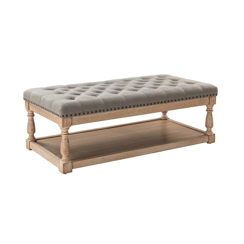 Conelius Upholstered Traditional Rectangular Cocktail Ottoman with a Tray by HULALA HOME
