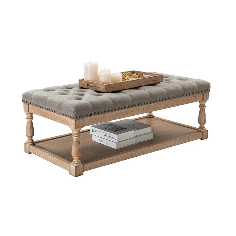 Conelius Upholstered Traditional Rectangular Cocktail Ottoman with a Tray by HULALA HOME