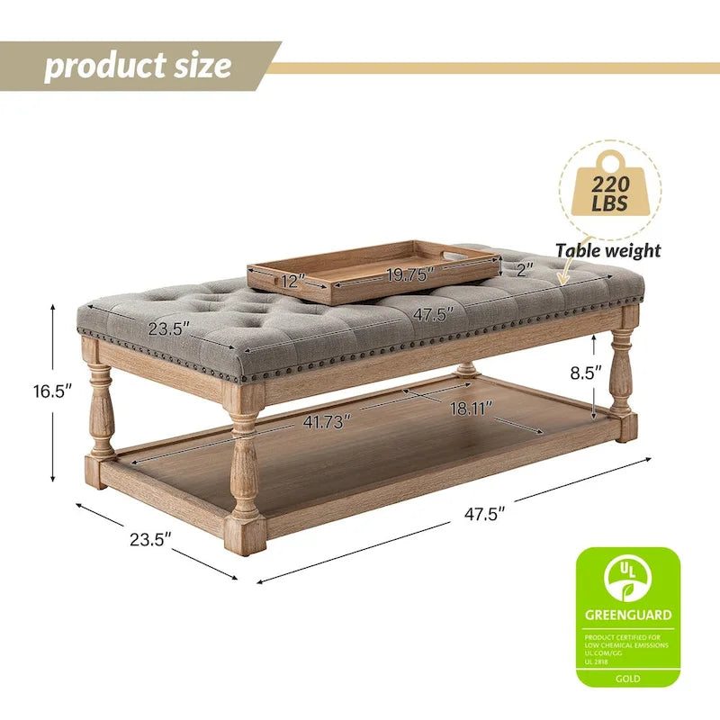 Conelius Upholstered Traditional Rectangular Cocktail Ottoman with a Tray by HULALA HOME