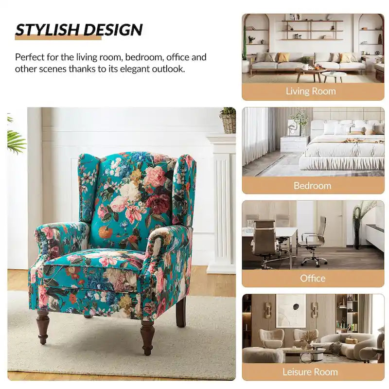 Gott Traditional Wingback Armchair with Solid Wood Legs by HULALA HOME