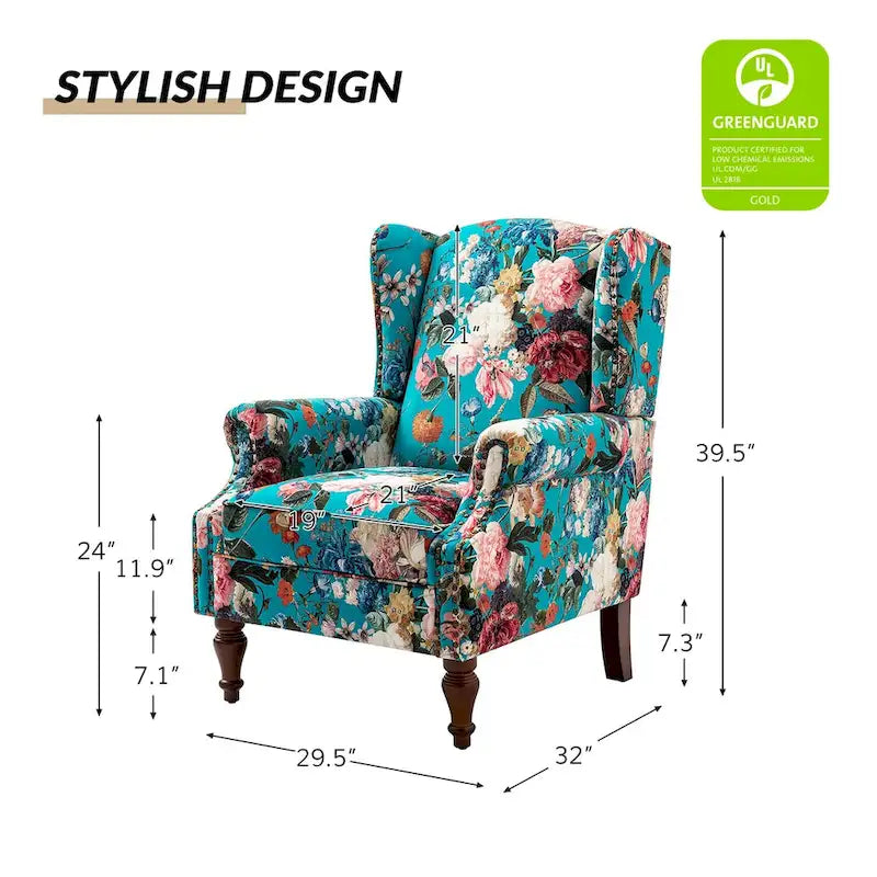Gott Traditional Wingback Armchair with Solid Wood Legs by HULALA HOME