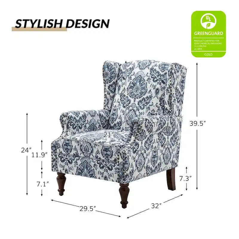Gott Traditional Wingback Armchair with Solid Wood Legs by HULALA HOME