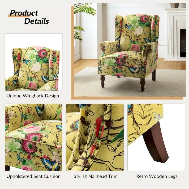 Gott Traditional Wingback Armchair with Solid Wood Legs by HULALA HOME