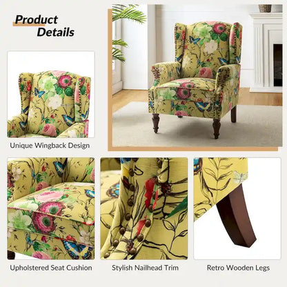 Gott Traditional Wingback Armchair with Solid Wood Legs by HULALA HOME