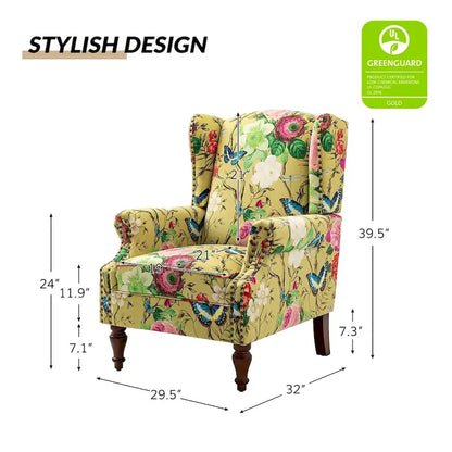 Gott Traditional Wingback Armchair with Solid Wood Legs by HULALA HOME
