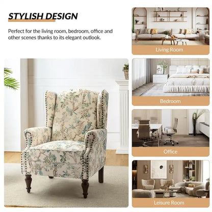 Gott Traditional Wingback Armchair with Solid Wood Legs by HULALA HOME