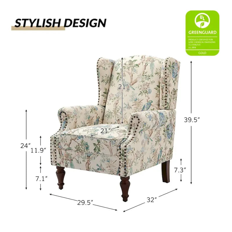 Gott Traditional Wingback Armchair with Solid Wood Legs by HULALA HOME
