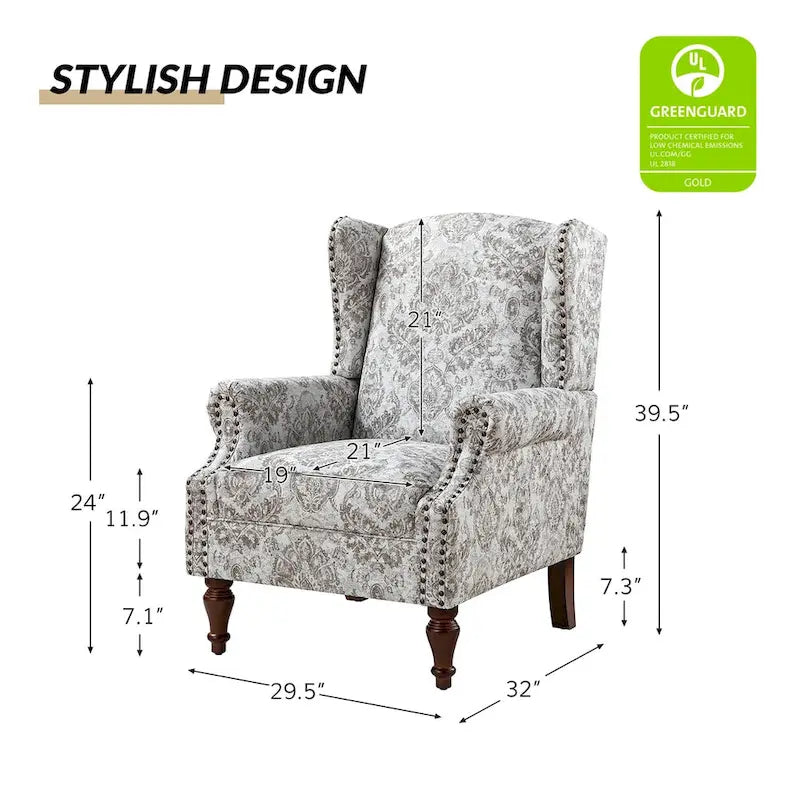Gott Traditional Wingback Armchair with Solid Wood Legs by HULALA HOME