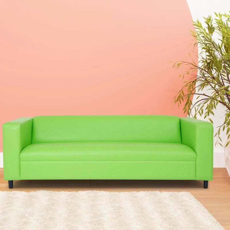 Coast to Coast Sofas Mid Century Modern 3 Seater Sofa Faux Leather Solid Wood Frame Upholstered