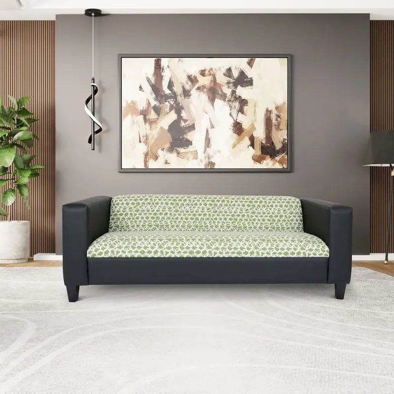 Coast to Coast Sofas Mid Century Modern 3 Seater Sofa Faux Leather Solid Wood Frame Upholstered