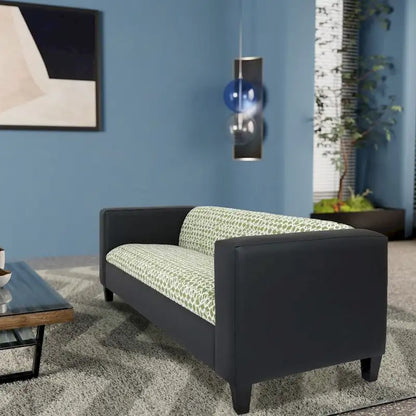 Coast to Coast Sofas Mid Century Modern 3 Seater Sofa Faux Leather Solid Wood Frame Upholstered