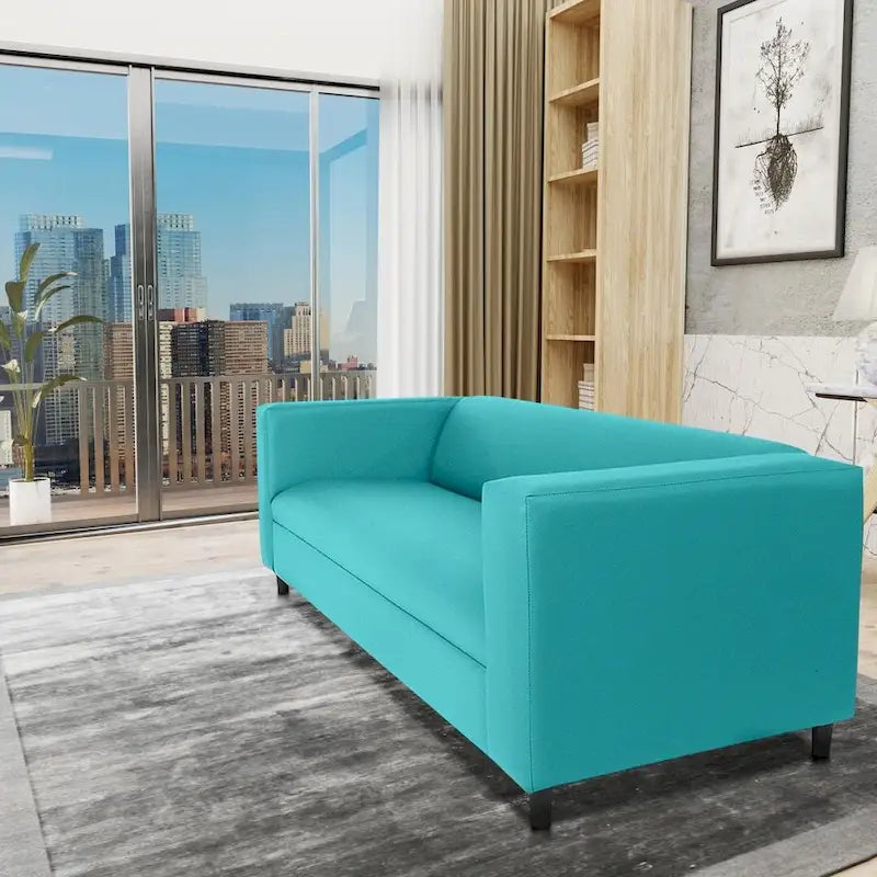 Coast to Coast Sofas Mid Century Modern 3 Seater Sofa Faux Leather Solid Wood Frame Upholstered