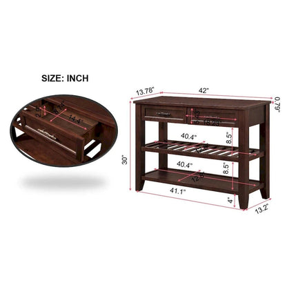 Mid-Century Style Console Sofa Table Solid Wood Buffet Sideboard with 2 Storage Drawers and 2 Tiers Shelves