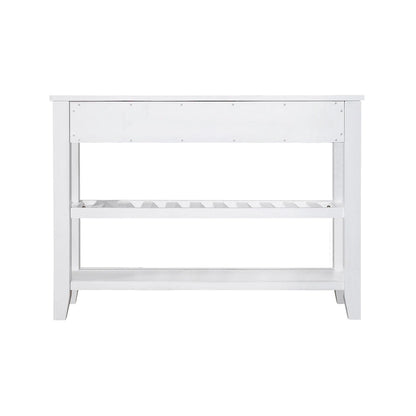 Mid-Century Style Console Sofa Table Solid Wood Buffet Sideboard with 2 Storage Drawers and 2 Tiers Shelves