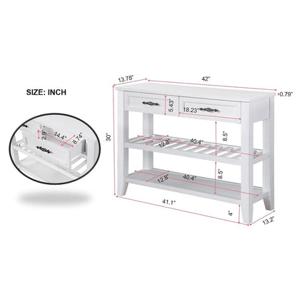 Mid-Century Style Console Sofa Table Solid Wood Buffet Sideboard with 2 Storage Drawers and 2 Tiers Shelves