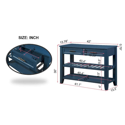 Mid-Century Style Console Sofa Table Solid Wood Buffet Sideboard with 2 Storage Drawers and 2 Tiers Shelves