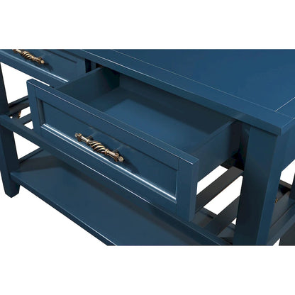 Mid-Century Style Console Sofa Table Solid Wood Buffet Sideboard with 2 Storage Drawers and 2 Tiers Shelves