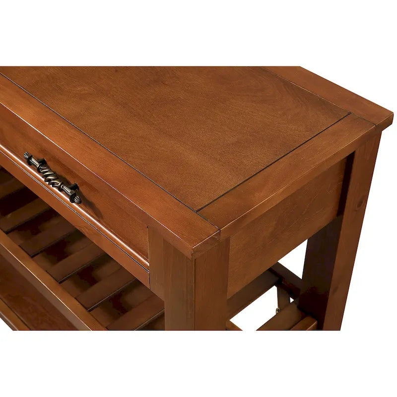 Mid-Century Style Console Sofa Table Solid Wood Buffet Sideboard with 2 Storage Drawers and 2 Tiers Shelves