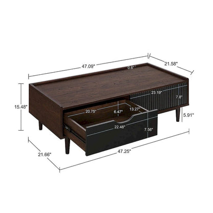 Manhattan Comfort Duane Modern Ribbed Coffee Table with Drawer and Shelf