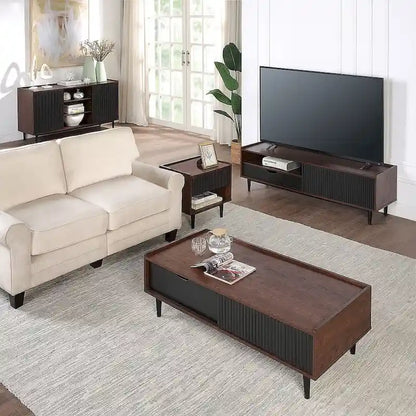 Manhattan Comfort Duane Modern Ribbed Coffee Table with Drawer and Shelf