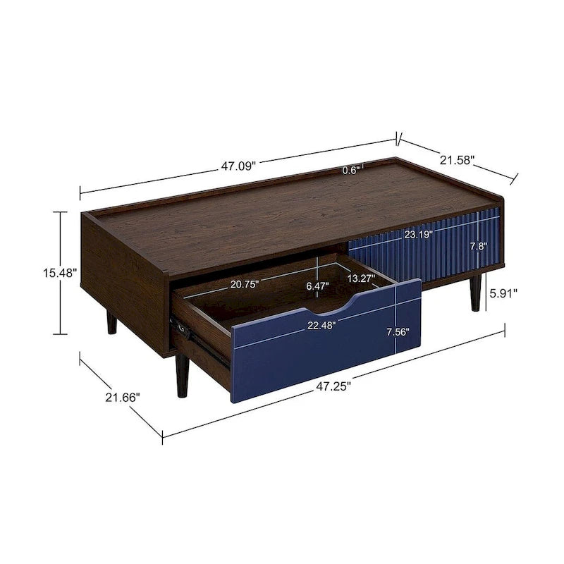 Manhattan Comfort Duane Modern Ribbed Coffee Table with Drawer and Shelf