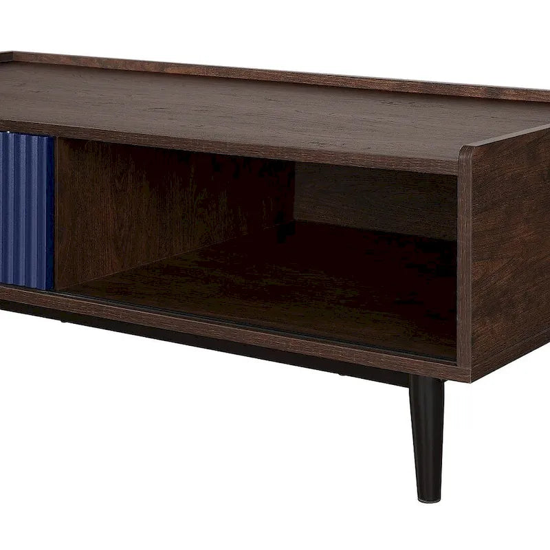 Manhattan Comfort Duane Modern Ribbed Coffee Table with Drawer and Shelf