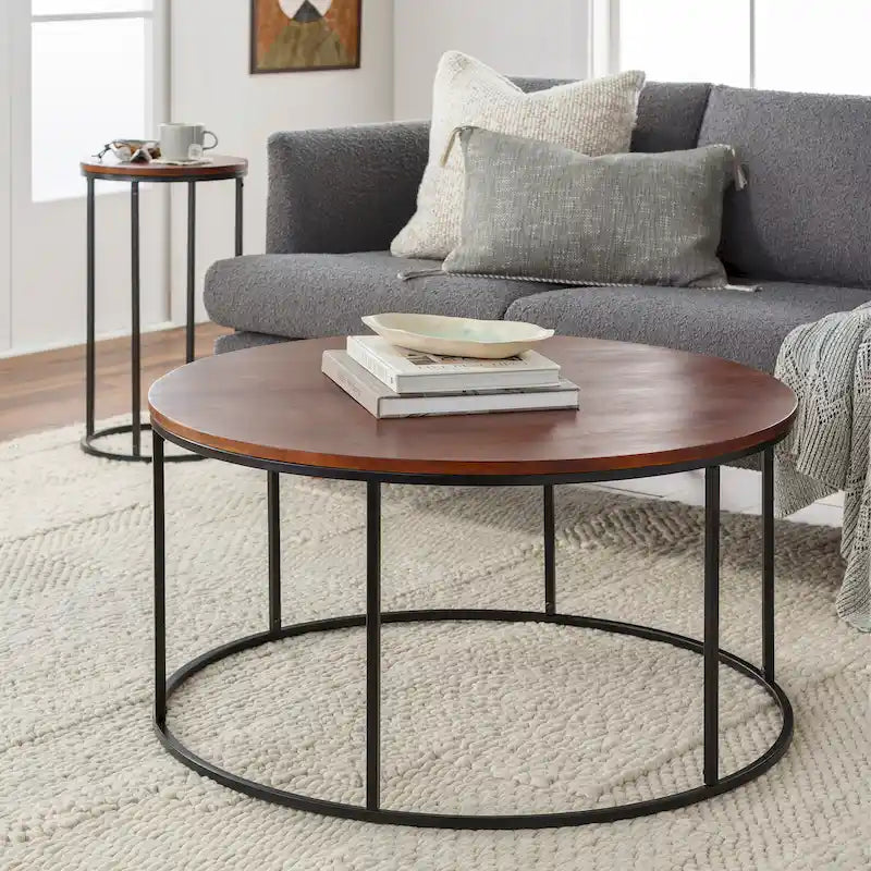 Sedei Modern Round Mixed Material Frame Coffee Table