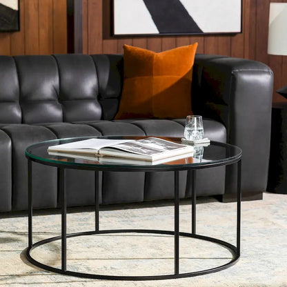 Sedei Modern Round Mixed Material Frame Coffee Table