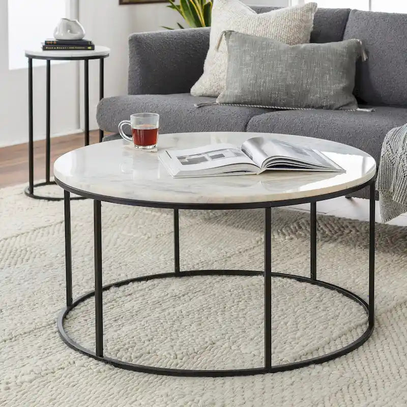 Sedei Modern Round Mixed Material Frame Coffee Table